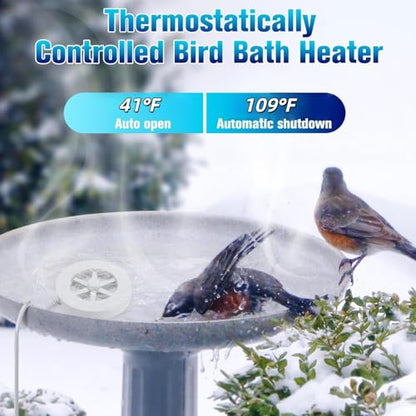 70W Heated Bird Bath for Outdoors in Winter - Cast Aluminum Submersible Thermostatic Control Heated Chicken Waterer with Auto Shut Off,Energy Efficient for Patio Yard,Garden,Chicken coop,Pond