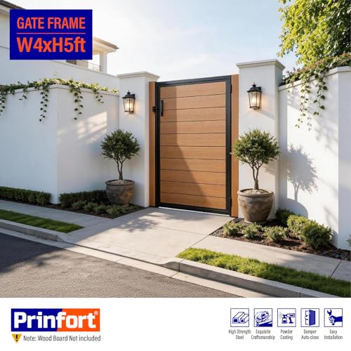 4x5FT (46.78"W X 59"H) 201 Stainless Steel Anti Sag Wooden Fence Gate Kit Heavy Duty Garden Gate Frame Hardware Kit Reinforcement (Left/Right Free-Installation) - size: W4xH5 FT
