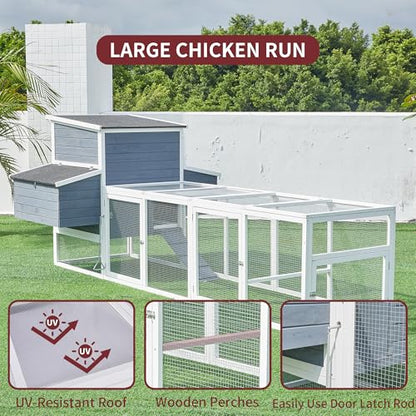 117'' Large Chicken Coop for 4-8 Chickens, Wooden Hen House with Run & 4 Nesting Boxes, Outdoor Poultry Cage Rabbit Cage Duck House with Ramps & Tray, 116.5''L*59''W*46.6''H - size: 116.5"L x 59.0"W x 46.6"H