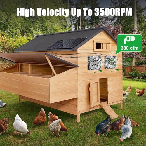 Chicken Coop Fan Solar Powered,25w Solar Panel Powered With Dual Ip67 Waterproof Fans For Green House，Shed,Dog House,2 Way Air-Flow Intake Or Exhaust Chicken Coop Fan Solar - size: 25W Solar Powered Fan Kit