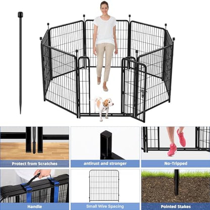 ADAVIN Tall Garden Fence, 48 in(H) 10 Panels Heavy Duty Iron Metal Animal Barrier Fence, Indoor or Outdoor Dog Playpen, Temporary Fence, No Dig Garden Border Fencing for Yard, Total 22.1 FT(L),Black - size: 10panels-48in(H)×22.1ft(L)