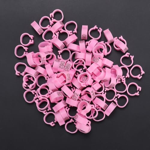 100Pcs Birds Leg Rings, 8mm Pigeon Leg Bands 001 to 100 Numbered Plastic Clip on Identification Rings for Chicks Parrots Finch Dove Lovebird Quail Bantam Lovebirds (Pink) - color: Pink