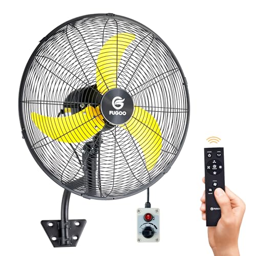 FUGOO 24" Quiet Outdoor Oscillating Wall Mount Fan With Remote Control,All Sealed BLDC Motor,4-Speed Waterproof Outdoor Fan, Heavy Duty Industrial Wall Fans for House,Patios,Garage,Warehouse 5000CFM - size: 24-inch+R