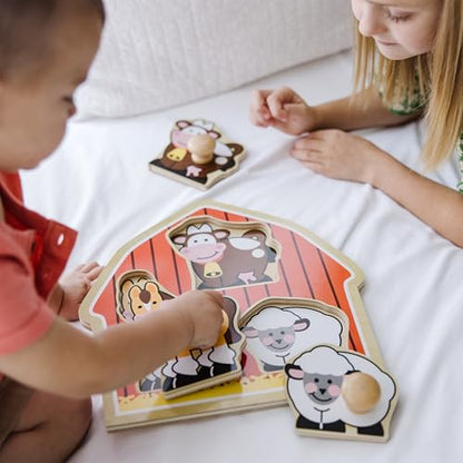 Melissa & Doug Barnyard Animals Jumbo Knob Puzzle, Wooden Peg Puzzle for Toddlers, Educational Toy for Shape Recognition and Fine Motor Skills, Ages 1+ - style: Barnyard Animals