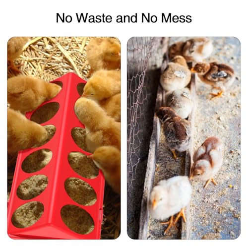 2-Pack Plastic Flip-Top Poultry Feeders, Spill-Proof Chick Feeder Trough with Multiple Feeding Holes, No-Waste Baby Chicken, Duckling, and Quail Feeding Dish Dispenser - color: 2 Pack