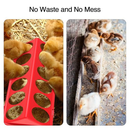 2-Pack Plastic Flip-Top Poultry Feeders, Spill-Proof Chick Feeder Trough with Multiple Feeding Holes, No-Waste Baby Chicken, Duckling, and Quail Feeding Dish Dispenser - color: 2 Pack