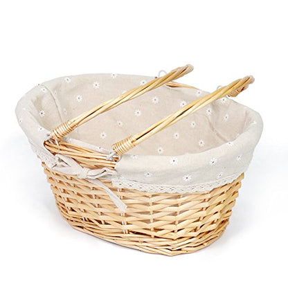 Wicker Basket Gift Baskets Empty Oval Willow Woven Picnic Basket Easter Candy Basket Storage Basket Wine Basket with Handle Egg Gathering Wedding Basket (Natural) - color: Natural, size: Large