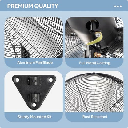 ROVSUN 24" Wall Mounted Fan, High Velocity Industrial Wall Fan, Max 6170 CFM, Wide Angle Oscillating, Commercial Ventilation Use, Suit for Garage, Shop, Greenhouse, Gym - size: 24''