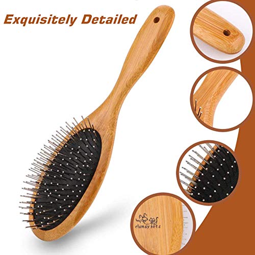 ClumsyPets Dog & Cat Ball Pin Slicker Grooming Brush with Bamboo Handle for Pets Massage Bath and Removes Mats Loose Fur Hairs
