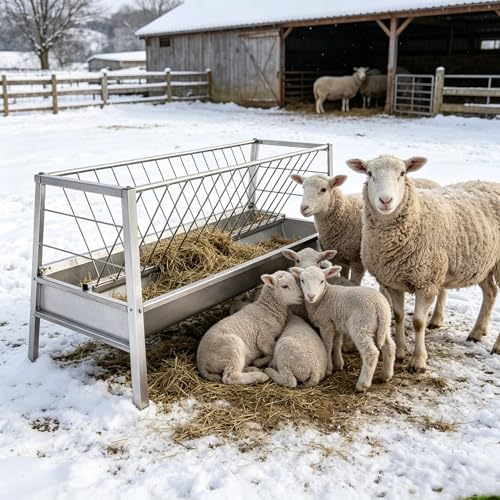 Heavy Duty Feeder Hay for Goat, Sheep and Livestock Animals - Premium Stainless Steel Construction, 87 Gallon Large Capacity, Exact 59 x 33.4 x 19.6in Size for Horses Feeding