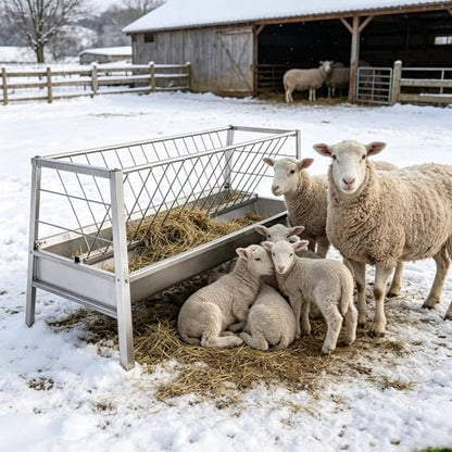 Heavy Duty Feeder Hay for Goat, Sheep and Livestock Animals - Premium Stainless Steel Construction, 87 Gallon Large Capacity, Exact 59 x 33.4 x 19.6in Size for Horses Feeding