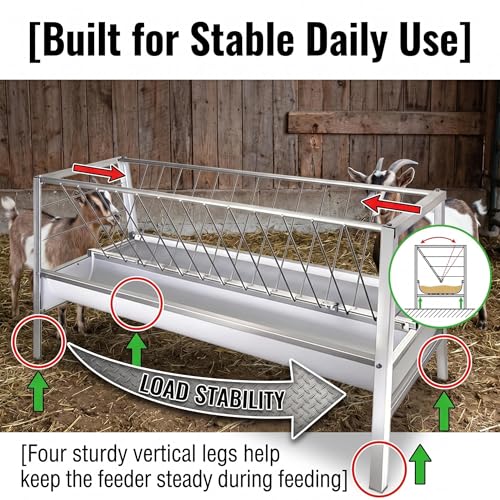 Dual-Functional Hay Feeder for Goats Up to Feed 14 Livestocks, 92 Gallon Heavy-Duty Goat Feeders with Sturdy Frame and Material, Horse Sheep Goat Mineral Feeder Lasting-Use in Outdoors&Farms