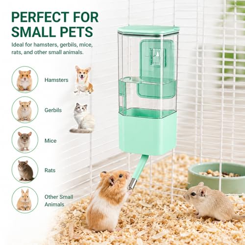 47OZ No-Drip Small Animal Water Bottle, Large Capacity Leakproof Hanging Pet Water Dispenser for Cage Crate, Water Feeder for Guinea Pig, Hamster, Rabbit, Ferret, Chinchilla (Green) - color: Green