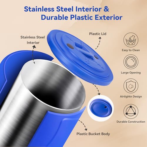 Newget 20lb Dog Food Storage Container, Stainless Steel Airtight Pet Food Storage Container and Durable Plastic Food Container, Large Metal Cat Food Container with Lid and Scoop to Keep Fresh - size: 20 lb