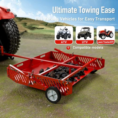 Efficraft Heavy Duty 2-in-1 Manure Fork & Tow Behind Trailer Manure Scoop, Yard Sweeper for Horse Manure, Versatile Lawn Sweeper, and Efficient Drag Manure Collector for Easy Cleanup