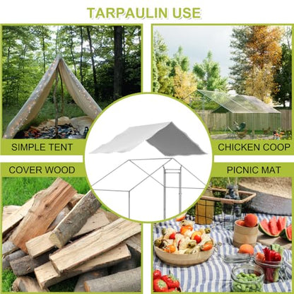 Sturdy Walk-in Chicken Run with Galvanized Steel Frame and PVC-Coated Hexagonal Wire Mesh, UV-Resistant Waterproof Cover for Outdoor Poultry Enclosure (White + PE Rattan+Iron+Waterproof Fabric) - color: White + PE Rattan+Iron+Waterproof Fabric