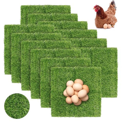 12 Pack Chicken Nesting Box Pads - 12"x12"x1" Washable Artificial Grass Liners for Chicken Coop, Laying Hens, Pet Garden (Indoor/Outdoor Use) (12)