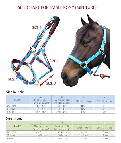 T TEKE Adjustable Horse Halters by Heavy Duty Soft Nylon, Padded with Anti-rubbing Waffle Neoprene on Both Crown & Nose - color: Blue, size: S Pony