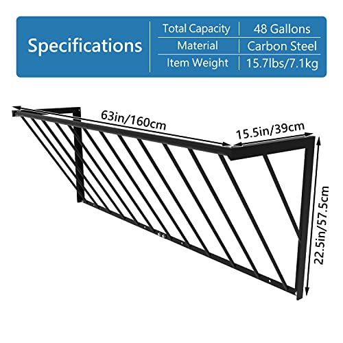 Horse Hay Feeder, 63'' Long Livestock Hay Feeder with 48 Gallon Large Capacity, Carbon Steel Wall Mounted Hay Rack for Horses, Sheep, Goats, Indoor Outdoor Uses - size: 63INCH