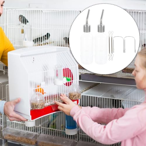 GLEAVI 2PCS Hanging Rabbit Water Bottles with Stainless Steel No-drip Spouts Transparent Water Feeders for Guinea Pigs Hamsters Chinchillas Cage Use