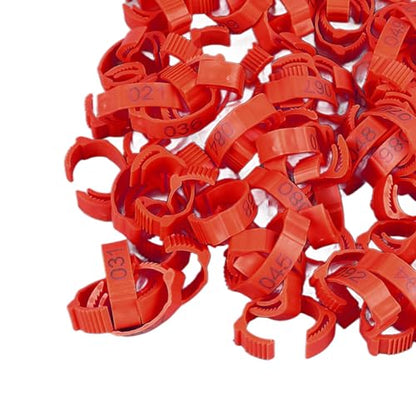 SUNGOOYUE 100 Pcs Chicken Leg Rings Plastic Numbered Poultry Identification Bands Clip On Round Ankle for Chickens Ducks Hens Breeders Farm Flock Tracking (100Pcs Red Rings with Number Markers) - color: 100pcs Red Rings With Number Markers