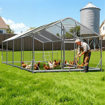 10x26FT Large Metal Chicken Coop, Dutch Door Chicken Run with Waterproof Cover and Chicken Wire, Walk in Chicken Coop for Hen House, Duck Coop and Rabbit Run - size: 4 Unit Coop Without Chicken Perch
