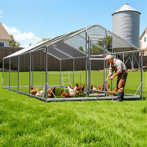 10x26FT Large Metal Chicken Coop, Dutch Door Chicken Run with Waterproof Cover and Chicken Wire, Walk in Chicken Coop for Hen House, Duck Coop and Rabbit Run - size: 4 Unit Coop Without Chicken Perch