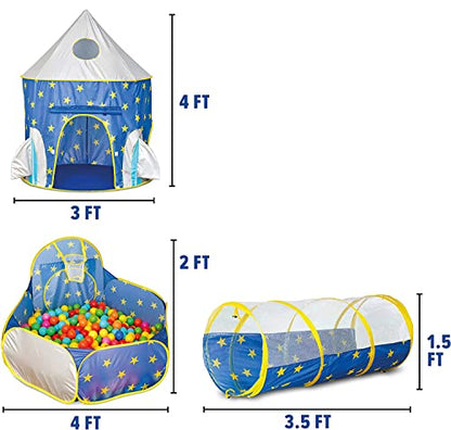 Piggy Poo and Crew Rocket Pop Up Tunnel and Tent Includes 50 Ball Pit Balls for Dogs Pigs Rabbits Cats Small Animals - color: Blue