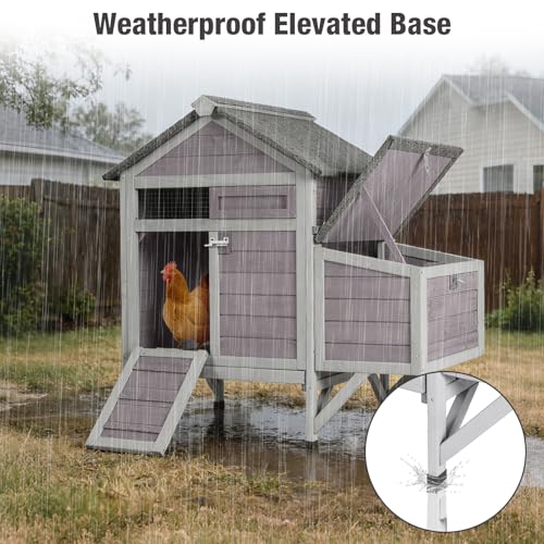 Small Chicken Coop with 2 Nesting Boxes, Wooden Hen House for 1-2 Chickens, Waterproof Asphalt Roof Poultry Hutch with Wildlife-Proof Latches, Roosting Bar and 4 Ground-Clearing Legs - color: Grey
