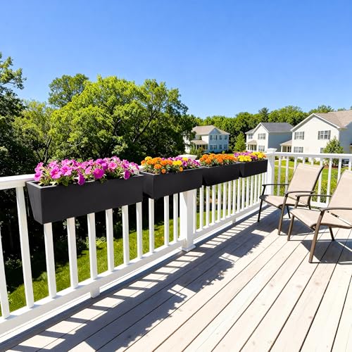 2 Pack Metal Railing Planter Box, 30 Inch Balcony Planters with Adjustable Brackets, Large Hanging Planters for Outdoor Fence Deck - color: Black 2pcs