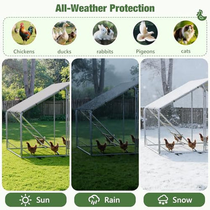 Sannwsg Large Metal Chicken Coop with Run, Walk in Chicken Pen with Waterproof Cover, Secure Lock, Heavy Duty Poultry Cage with Feeding Door for Outdoor Farm Use（6.5x10 FT - size: 118.0"L x 78.0"W x 79.0"H