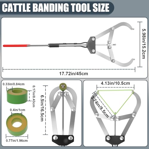 Cattle Banding Tool Kit, Stainless Steel Large Expander Pliers with 24pcs Rubber Bands, Bull Banding Tool for Big Livestock, Bull, Sheep, Goats, Calves Care on Farm and Ranch - color: silver, size: Large