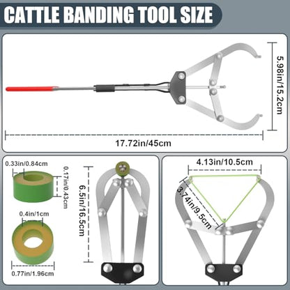 Cattle Banding Tool Kit, Stainless Steel Large Expander Pliers with 24pcs Rubber Bands, Bull Banding Tool for Big Livestock, Bull, Sheep, Goats, Calves Care on Farm and Ranch - color: silver, size: Large