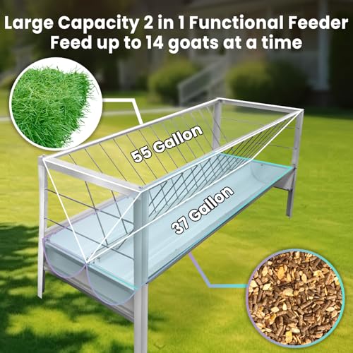 92 Gallon Pasture Feeder - Stainless Steel Goat Hay Feeder Large Capacity with 24.8" Wide Tray, Heavy Duty for Sheep, Horse, Livestock, Saves Time & Hay Waste