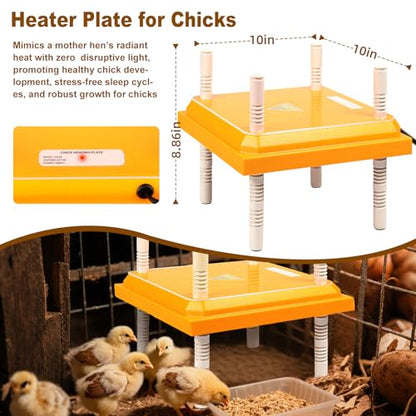 Chick Brooder Heating Plate,10"x10" Heat Plate for Chicks with Thermostatic Anti-Slip Adjustable Height & Angle,15 Watts Brooder Heater for Chicks Warm Like Mother Hen
