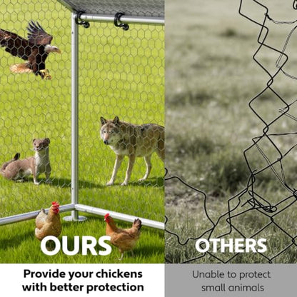 Large Metal Chicken Coop with Waterproof and UV-Resistant Cover, Chicken Run Outdoor Walk-in Cage Rabbit Duck Hen House for Yard Farm Use Spire Roof, 10’ W x 10’ L x 6.5’ H - size: 120.0"L x 120.0"W x 78.0"H