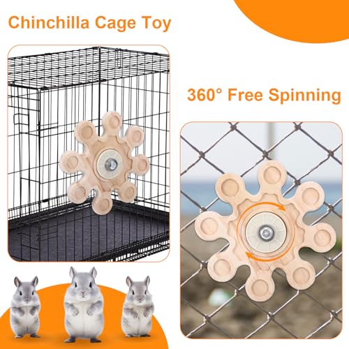 Rotating Natural Wood Chinchilla Chew Toys, Interactive Enrichment Rat Enrichment Toys for Teeth Grinding, Hanging Exercise Chinchilla Cage Accessories Wheel for Hamster Guinea Pig (6.3 in)