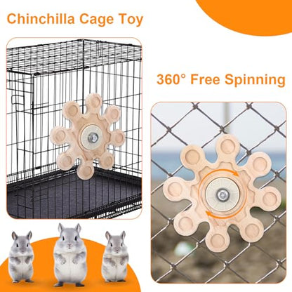 Rotating Natural Wood Chinchilla Chew Toys, Interactive Enrichment Rat Enrichment Toys for Teeth Grinding, Hanging Exercise Chinchilla Cage Accessories Wheel for Hamster Guinea Pig (6.3 in)