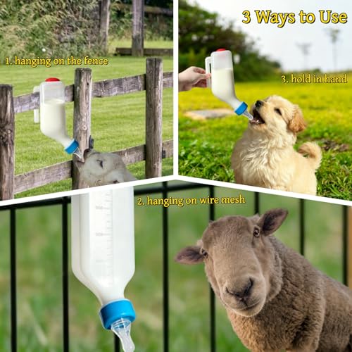 Baby Lamb Feeding Bottle 2pcs 800ml Hanging Goat Feeder Bottles with Scale and Cleaning Brush Plastic Nursing Bottle for Lamb Goat Fawns Piglet Kitten Puppy Baby Goat Supplies