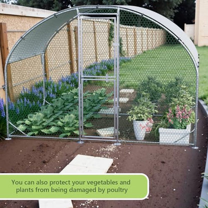 Large Metal Chicken Coop, Chicken Runs for Yard with Cover, Arch Roof Chicken Coop, Outdoor Chicken Pen, Heavy Duty Galvanized Steel Frame, Waterproof Cover, 10 x 6.5 x 6.5 FT - size: 10' x 6.5'