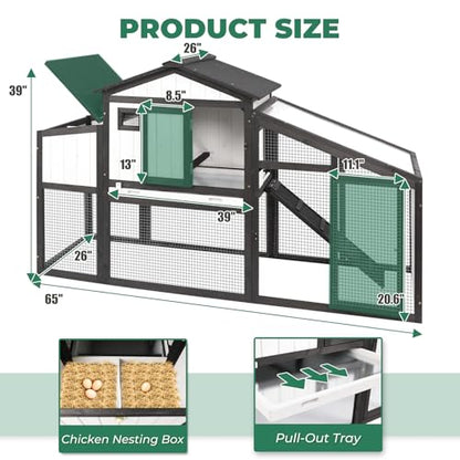 131" L Large Chicken Coop with Run, Wooden Chicken Hen House with 4 Nesting Box, UV-Resistant Roof, Pull Out Tray, Outdoor Rabbit Hutch Poultry Cage for Chickens Duck Bunny - color: 131"L Black