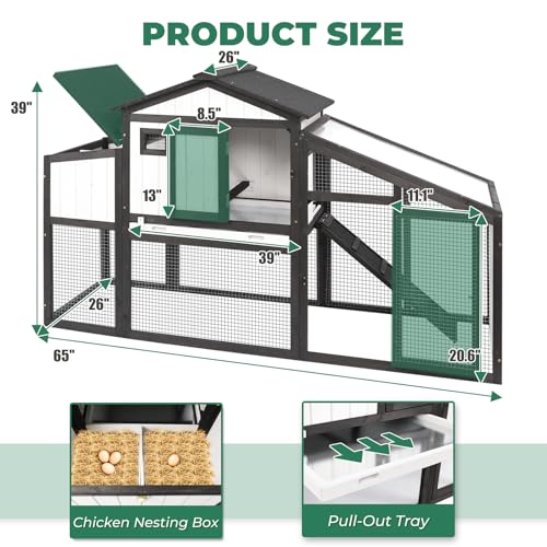 Large Chicken Coop with Run, Wooden Chicken Hen House Quail Coop with 2 Nesting Box, UV-Resistant Roof, Pull Out Tray, Outdoor Poultry Hutch Cage for Chickens Quails - color: Unknown"L Black