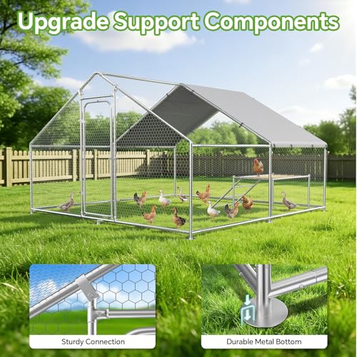 Large Metal Chicken Coop with Roosting Ladder, Waterproof and UV-Resistant Cover,Outdoor Walk-in Cage Hen House for Yard Farm Rabbit Duck Chicken Run, Spire Roof(13.1'W x 9.8'L x 6.4'H) - size: 157.5"L x 118.0"W x 78.0"H