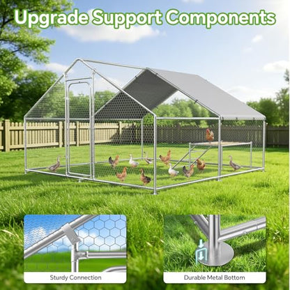 Large Metal Chicken Coop with Roosting Ladder, Waterproof and UV-Resistant Cover,Outdoor Walk-in Cage Hen House for Yard Farm Rabbit Duck Chicken Run, Spire Roof(13.1'W x 9.8'L x 6.4'H) - size: 157.5"L x 118.0"W x 78.0"H