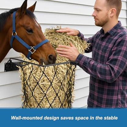 Yaocom 4 Set Black Wall Mount Hay Feeder for Horses Goats Heavy Duty Hay Rack with Net Slow Feeder Wall Mounted for Stall Barn, Easy to Install and Save Hays (Square) - color: Black