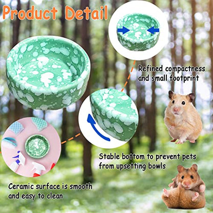 kathson 2 Pcs Hamster Food Bowl Guinea Pig Ceramic Water Bowl Small Animal Feeding Dish for Dwarf Hamster Gerbil Syrian Ferret Hedgehog Chinchilla Bunny (Green)… - color: Green