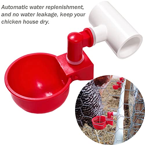 Chicken Water Cups for PVC with Tee (8 Pack), Automatic Chicken Waterer Kit for Poultry, DIY PVC Water Feeder for Chicken/Duck/Quail/Turkey