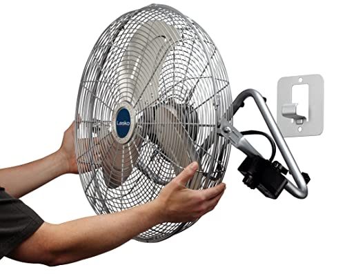 Lasko 20" Silver High Velocity Wall Mount Fan with Pivoting Head - 3 Speeds, Ideal Wall Mount Fan or Floor Fan for Home, Garage, Attic, 2265QM - color: Silver 2265qm