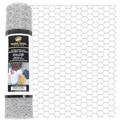 Chicken Wire 18 in x 150 FT x 2” Mesh x 20GA | Poultry Wire Netting | Hot Dipped Galvanised | Hexagonal Galvanized Mesh for Chicken Coop, Rabbit Cage, Fence Barrier PM18x150x2 - style: 18 in x 150 FT x 2 in