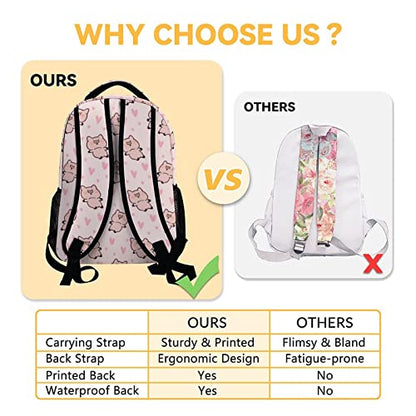 Pig Backpack with Lunch Box and Pencil Case, 16 Inch Cute Pig Bookbag Durable, Lightweight, Large Capacity, Funny Animal Backpack for School Girls Kids Women - color: Style-2-2